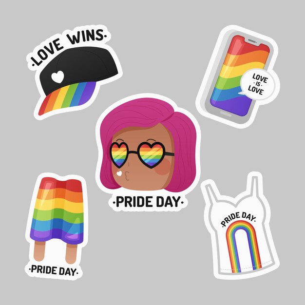 Flat pride day badge collection