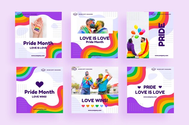 Flat pride day instagram posts collection