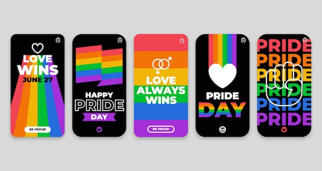 Flat pride day instagram stories collection