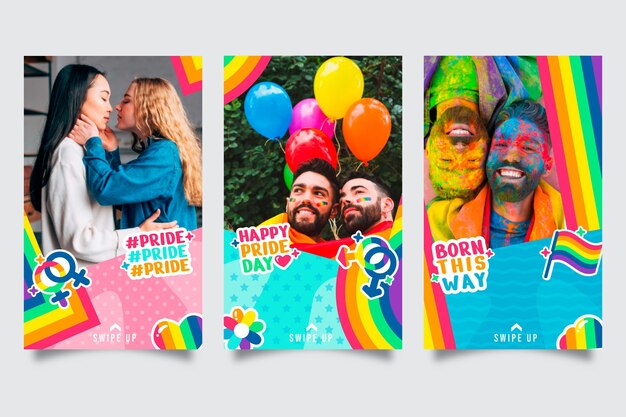 Free vector flat pride day instagram stories collection