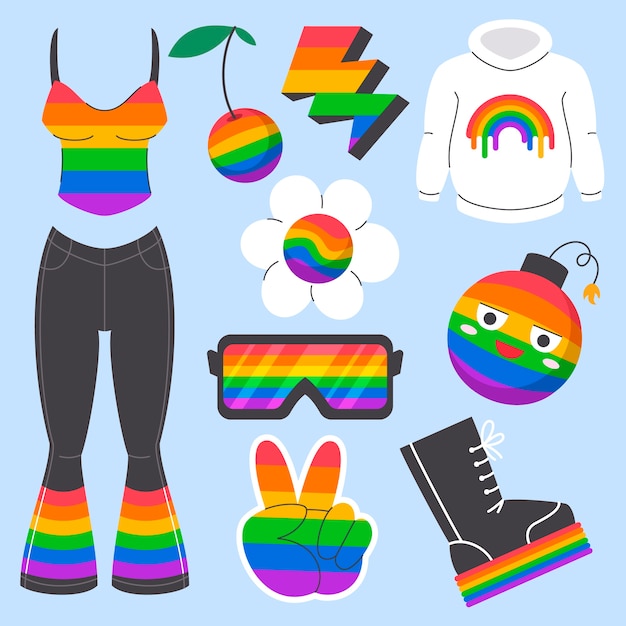 Free vector flat pride month elements collection