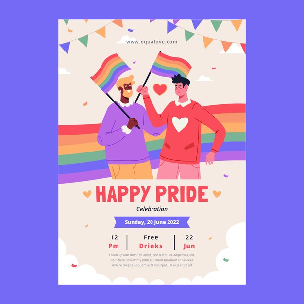 Flat pride month flyer template