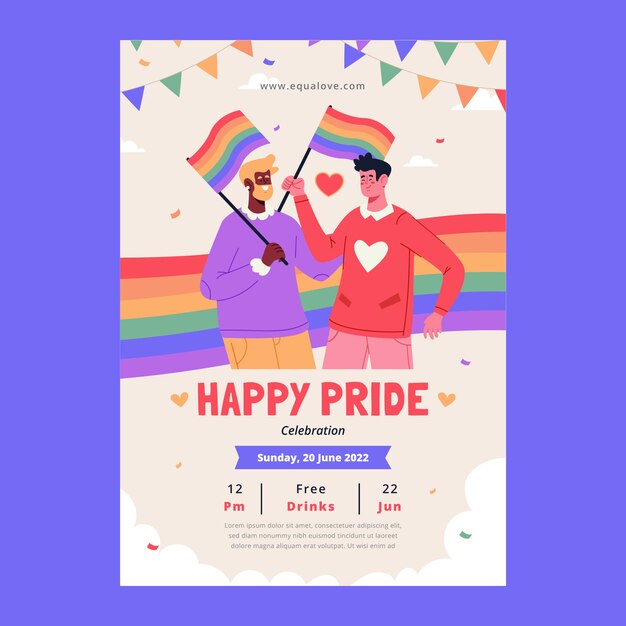 Flat pride month flyer template