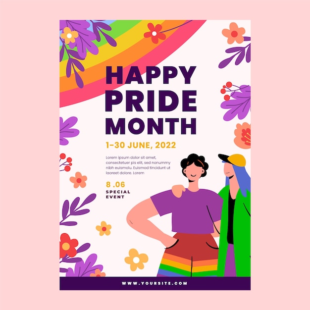 Flat pride month flyer template