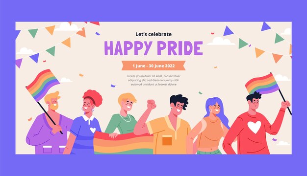 Flat pride month horizontal banner template