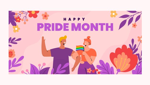 Free vector flat pride month horizontal banner template