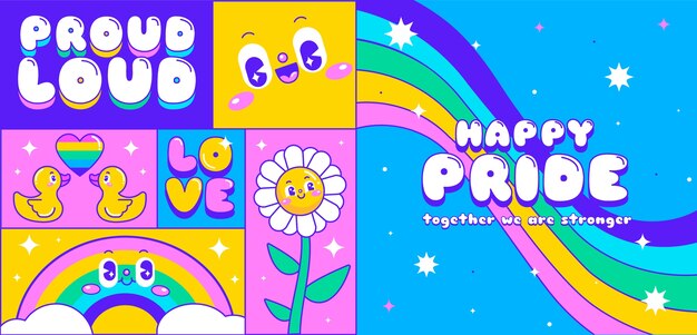 Flat pride month horizontal banner template
