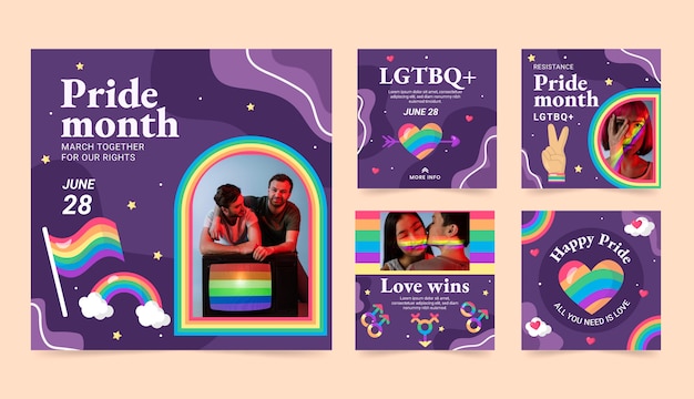 Flat pride month instagram posts collection