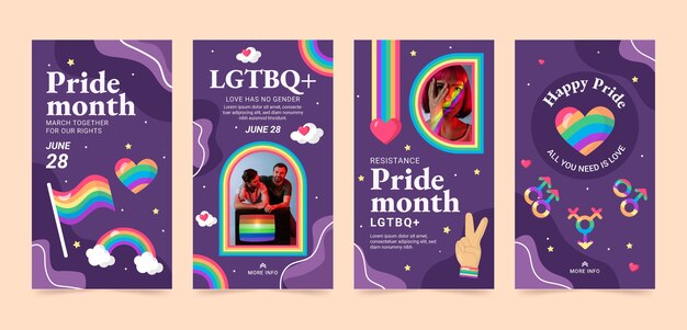 Flat pride month instagram stories collection