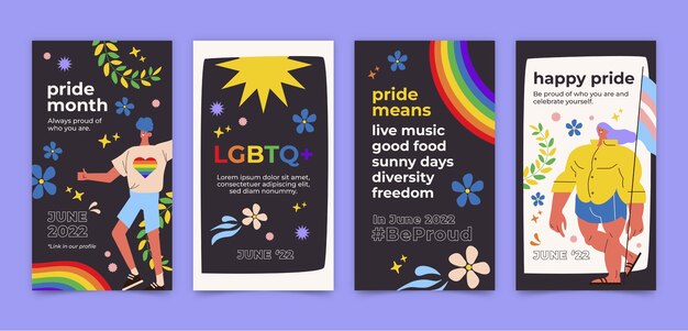 Flat pride month instagram stories collection