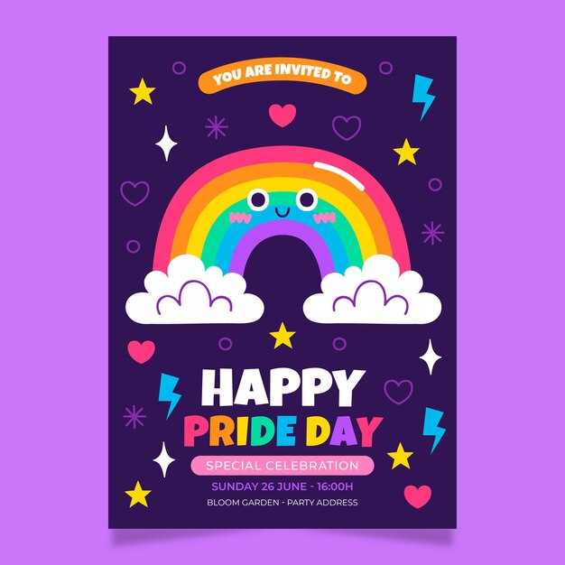 Flat pride month invitation template