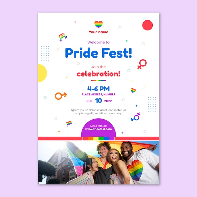 Flat pride month invitation template