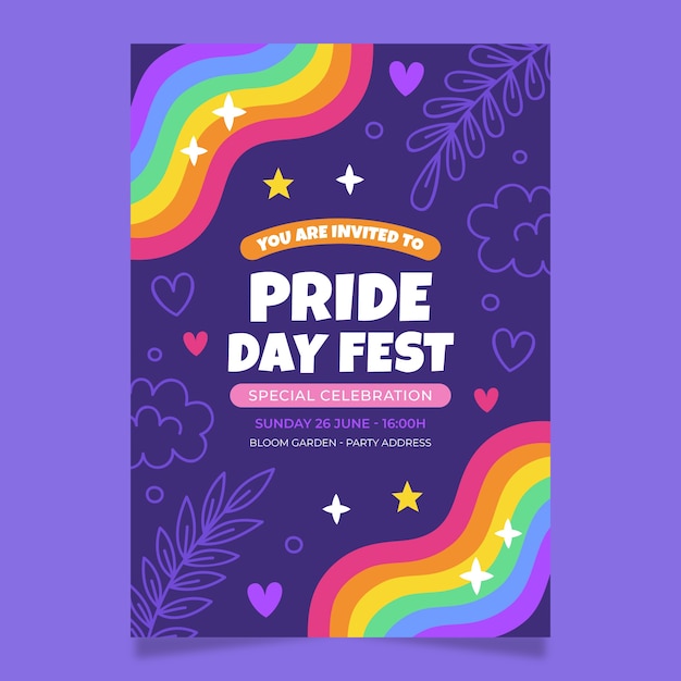 Free vector flat pride month invitation template