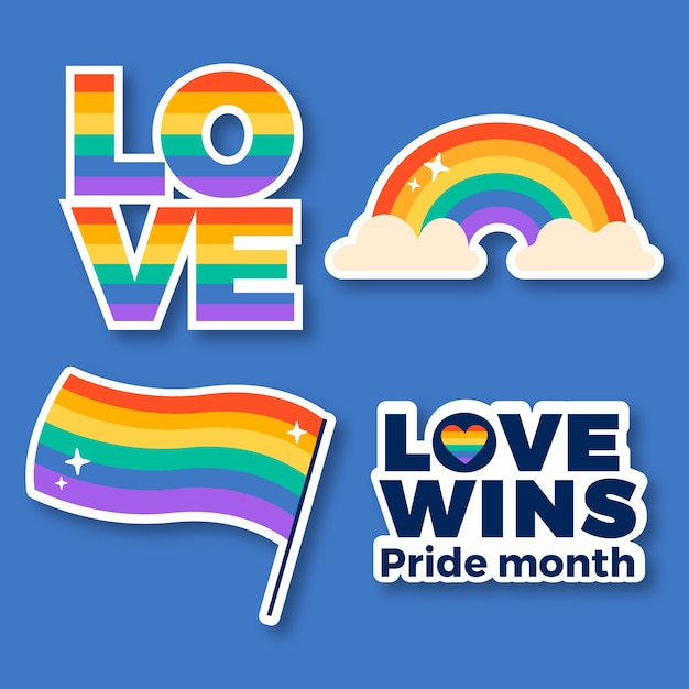 Free vector flat pride month labels collection