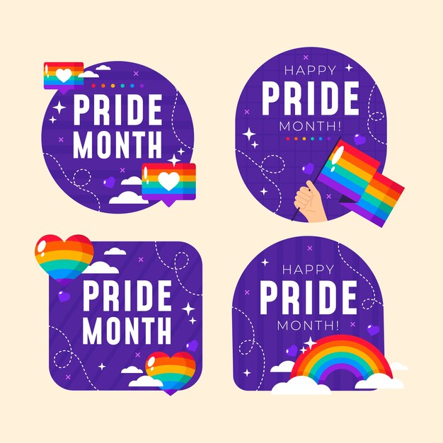 Free vector flat pride month labels collection