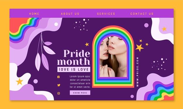 Free vector flat pride month landing page template