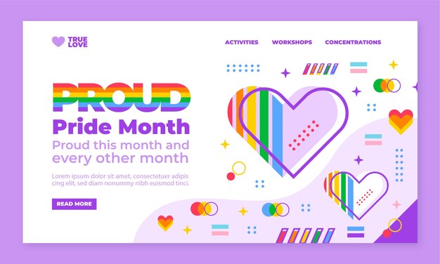 Flat pride month landing page template