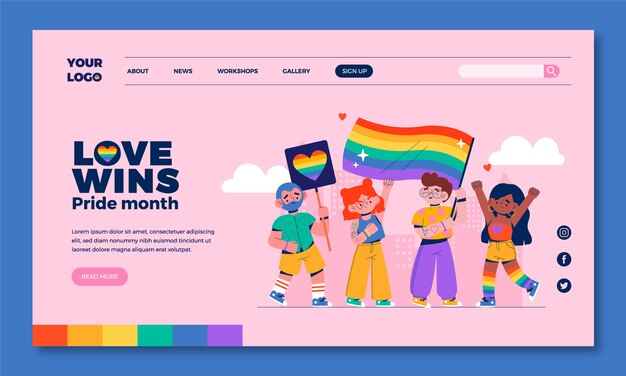 Flat pride month landing page template