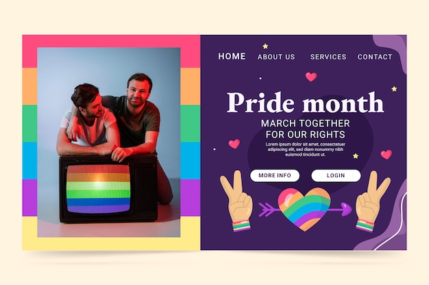 Free vector flat pride month landing page template