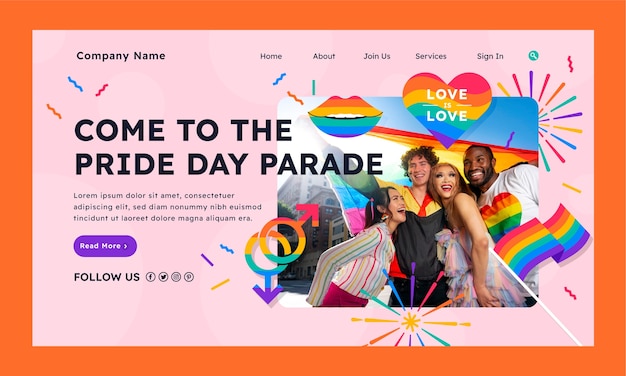 Free vector flat pride month landing page template