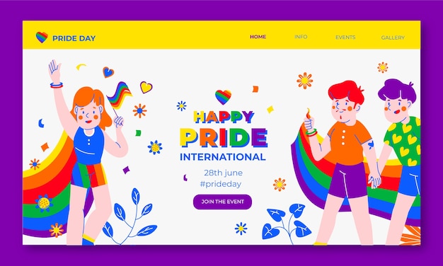 Flat pride month landing page template