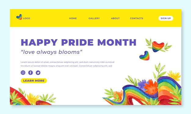 Flat pride month landing page template