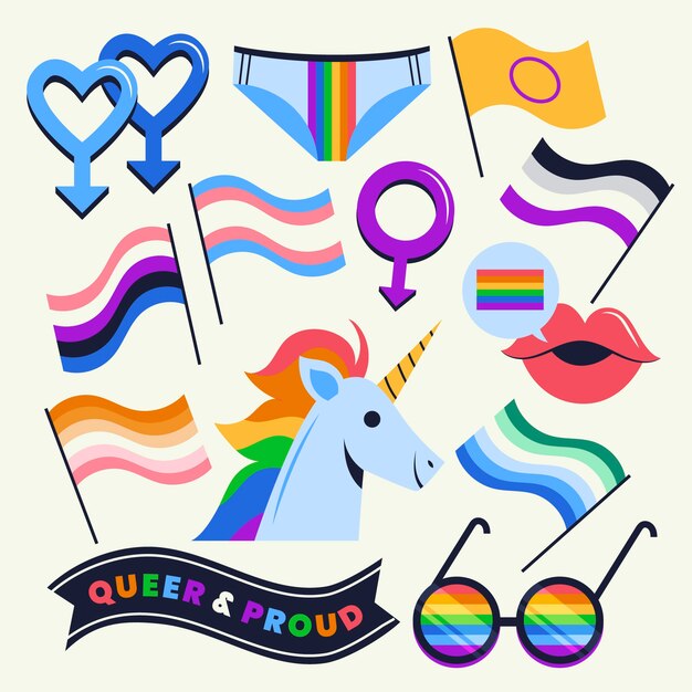 Flat pride month lgbt elements collection