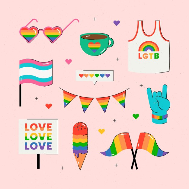 Free vector flat pride month lgbt elements collection