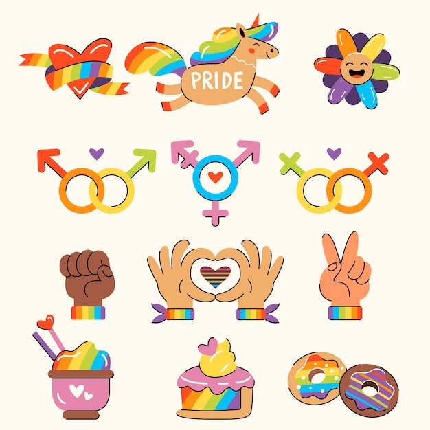 Free vector flat pride month lgbt elements collection