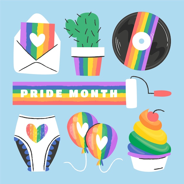 Flat pride month lgbt elements collection