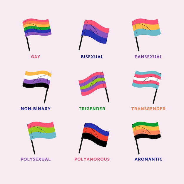 Flat pride month lgbt flags collection