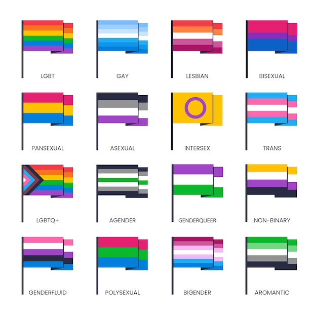 Flat pride month lgbt flags collection