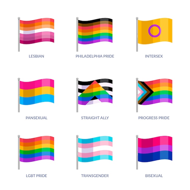 Бесплатное векторное изображение Плоская коллекция флагов лгбт месяца гордости