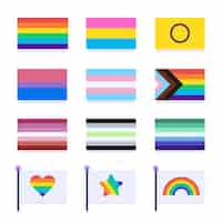 Free vector flat pride month lgbt flags collection