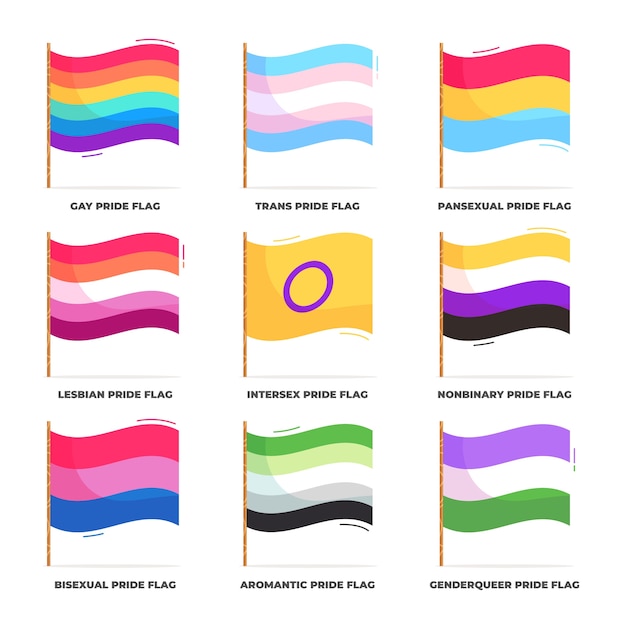 Flat pride month lgbt flags collection