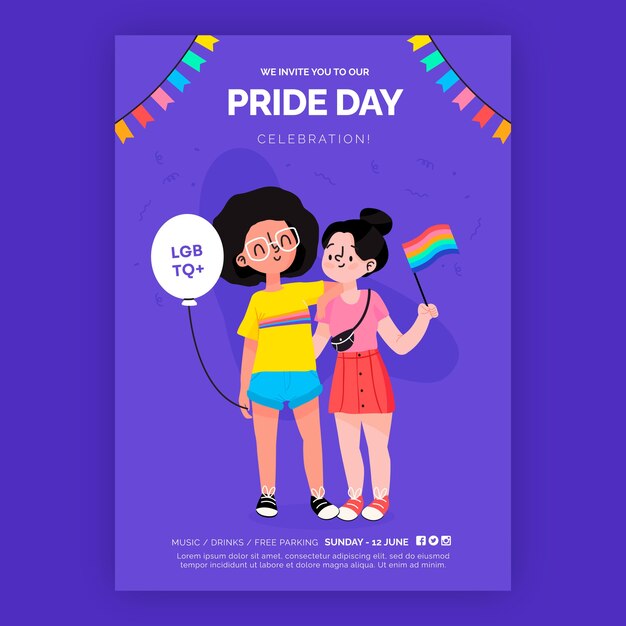 Flat pride month lgbt flyer template