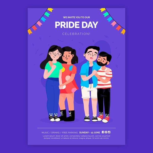 Flat pride month lgbt flyer template