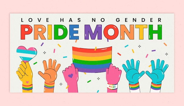 Vettore gratuito modello di banner orizzontale lgbt del mese dell'orgoglio piatto