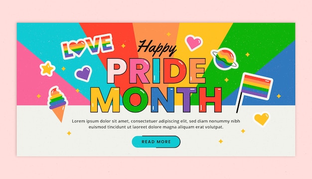 Flat pride month lgbt horizontal banner template
