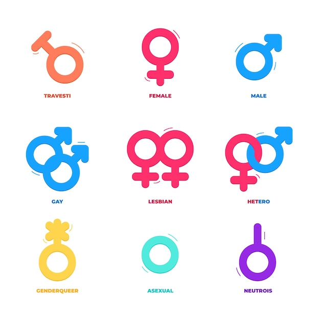 Flat pride month lgbt symbols collection