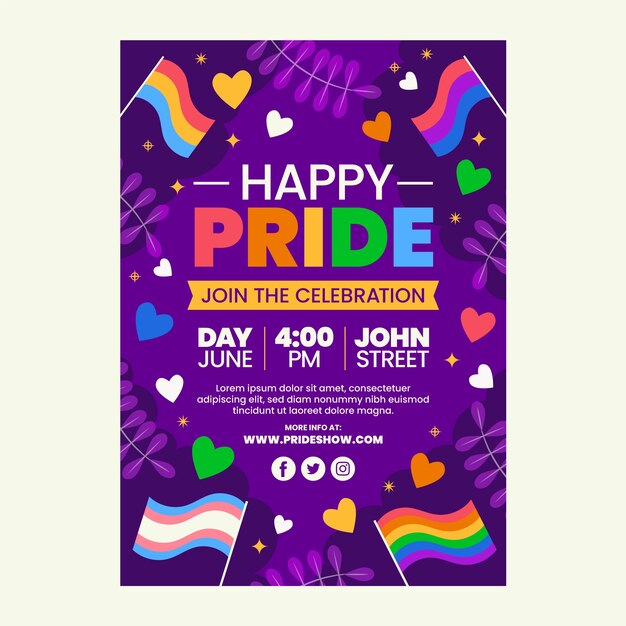 flat pride month lgbt vertical flyer template