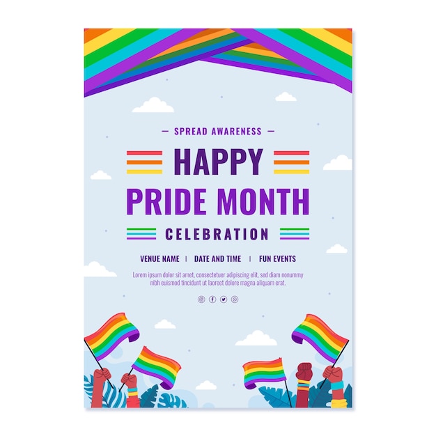 Free vector flat pride month lgbt vertical flyer template