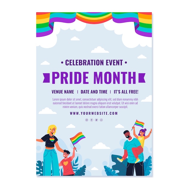 Flat pride month lgbt vertical flyer template