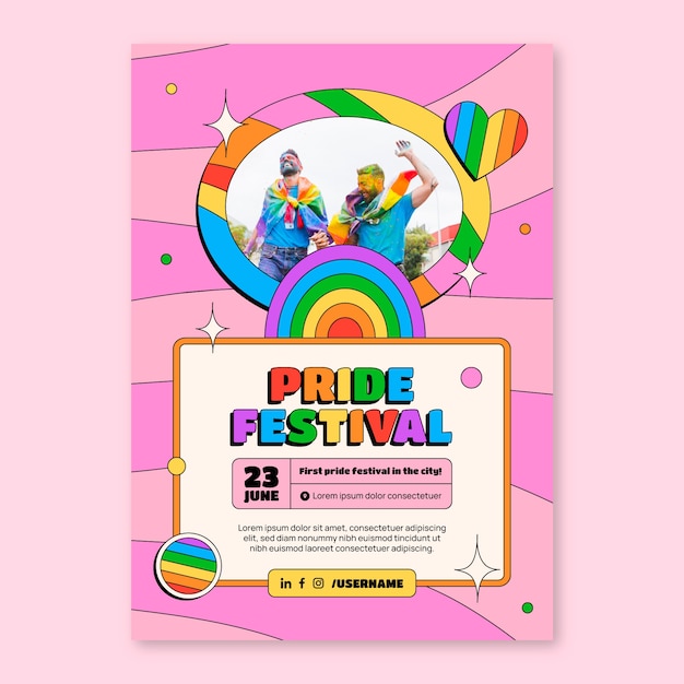 Modello di poster verticale lgbt del mese dell'orgoglio piatto