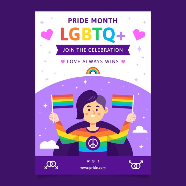 Flat pride month lgbt vertical poster template