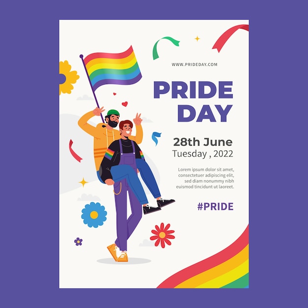 Flat pride month lgbt vertical poster template