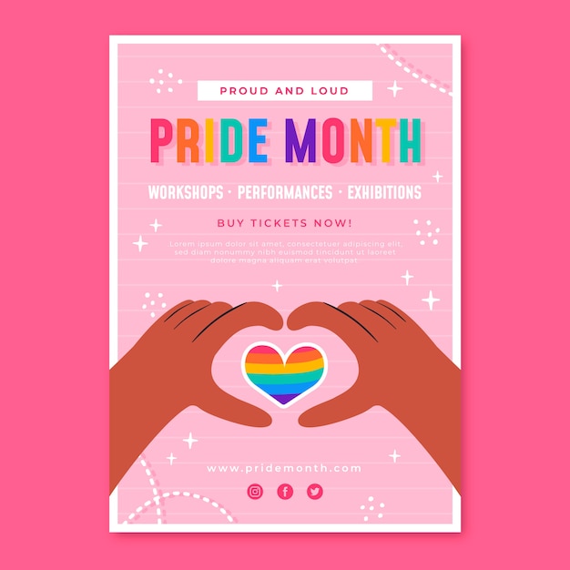Flat pride month lgbt vertical poster template
