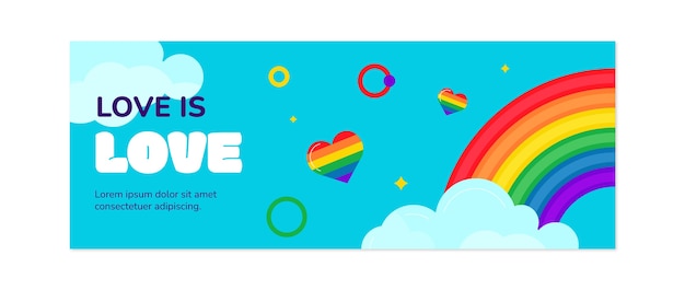 Vettore gratuito modello di copertina dei social media del mese dell'orgoglio piatto con arcobaleno