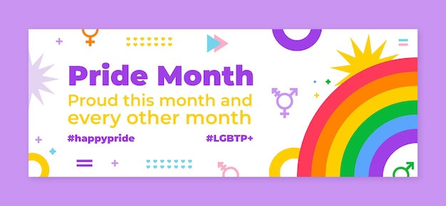flat pride month social media cover template