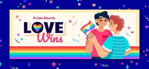 Free vector flat pride month social media cover template